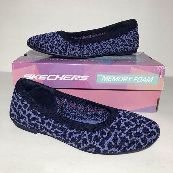 Skechers Cleo Round Wild Mood Washable Knit Leopard Skimmers - Picture 1 of 6